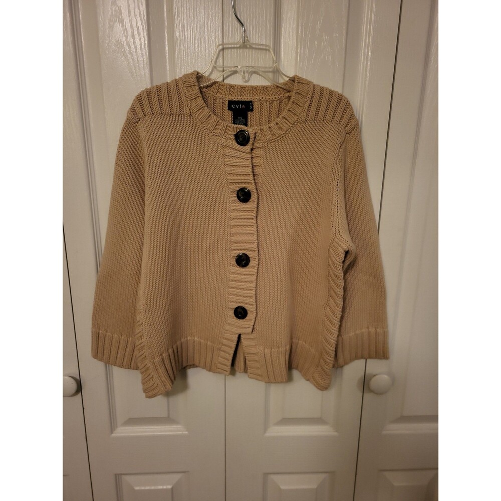 Women's Evie beige button-up cardigan sweater